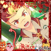 a picture of a boy in a scout uniform is surrounded by hearts and a red border