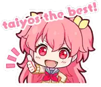a cartoon girl with pink hair is giving a thumbs up