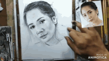 a drawing of a woman 's face is being made by animatica