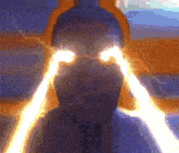 a close up of a person 's eyes with lightning bolts coming out of them