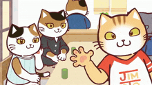 a cartoon cat wearing a shirt that says jim on it