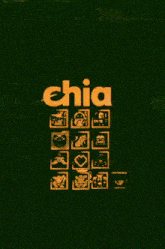 the word chia is on a black background with yellow squares