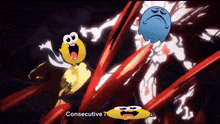 a cartoon character says " consecutive " while another character looks on