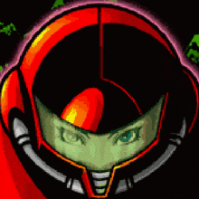 a pixel art drawing of a robot wearing headphones