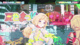 two anime girls are standing next to each other in front of a sign that says hatsuiro matsuri