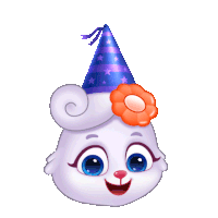 a cartoon rabbit wearing a party hat with a flower on its head