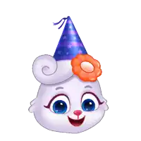 a cartoon rabbit wearing a party hat with a flower on its head