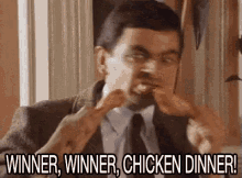 Winner Winner Chicken Dinner GIF - WinnerWinner ChickenDinner MrBean GIFs