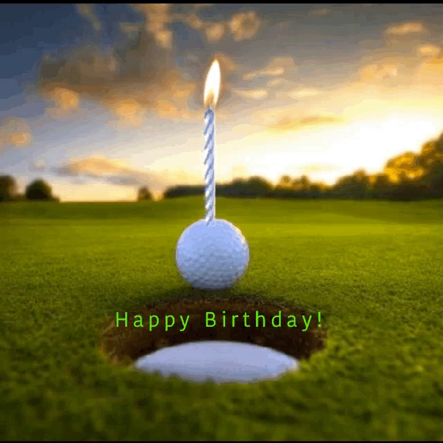 Happy birthday card for golfers, featuring a golf ball going through a comp...