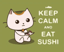 pusheen cat eating sushi