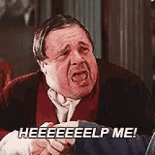 A gif from the movie, The Producers. Nathan Lane is screaming help me, stretching out the words dramatically.