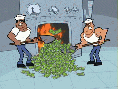 dollars jetés au feu