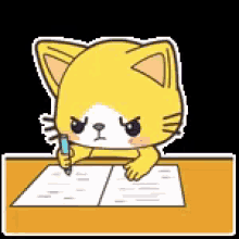 animated kitten studying hard