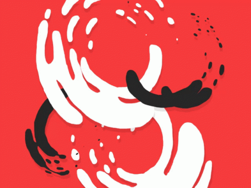 Abstract black and white brush strokes on a red background