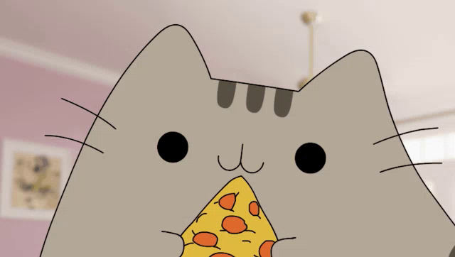 pusheen cat eating pizza