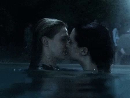 Lesbians Making Out In Pool