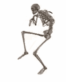 Gif of a skeleton walking sneakily on its tip-toes