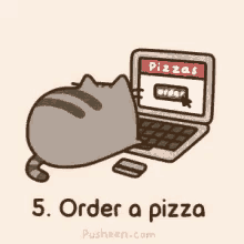 pusheen cat eating pizza