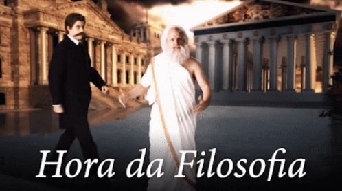 Gif com vários filósofos e a frase Hora da Filosofia!