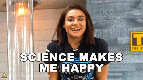 GIF of girl saying science makes me happy