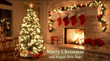 Merry Christmas Happy New Year GIF - MerryChristmas HappyNewYear Fireplace GIFs