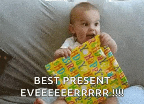 Baby with best present ever GIF | Handmade gift