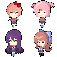 a pixel art of a girl with purple hair