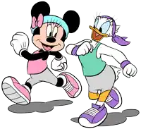 a cartoon of minnie mouse and daisy duck running together