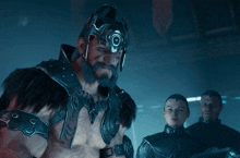 a man wearing a helmet with a circle in the middle