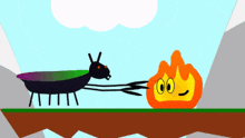 a cartoon drawing of a bug and a fire