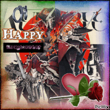a picture of a man with a sword and the words happy prisonment on the bottom