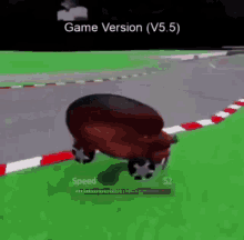 a cartoon character is walking on a race track in a game version v5.5 .