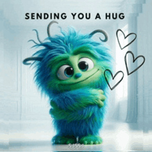 a cartoon character is hugging another cartoon character with the words sending you a hug above it