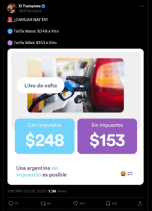 a tweet from el trumpista shows a picture of a car getting gas