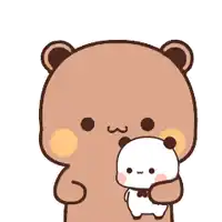 a brown bear is holding a small white bear in its arms and a yellow star is in the background .