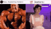 a picture of a muscular man next to a picture of a girl in a maid outfit