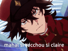 a close up of a anime character with the words mahal si tecchou si claire below it
