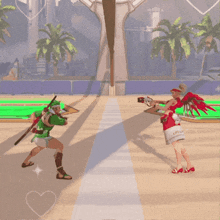 a video game shows a man and a woman fighting with a heart in the middle
