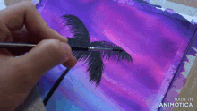 a person is painting a palm tree on a purple background made in animatica