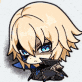 a cartoon drawing of a boy with blonde hair and blue eyes