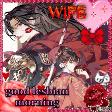 a picture of a man and woman with the words good lesbian morning