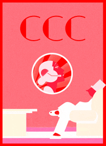 a red and white poster with the letters ccc on the top