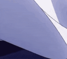 a cartoon of a girl with gray hair making a face with her eyes closed .