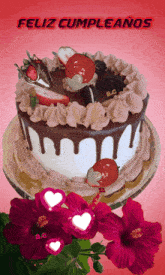 a feliz cumpleanos greeting card with a chocolate cake