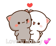 a couple of cartoon cats are hugging each other with the words love-u-honey written below them