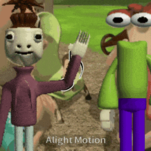 a cartoon character holding a fork with the words alight motion below him
