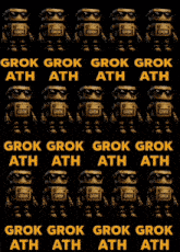 a row of robots with the word grok on their chest