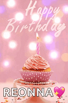 a birthday card for reonna with a cupcake and a candle