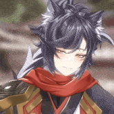 a close up of a cartoon character with a scarf around her neck