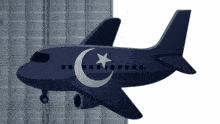 a plane with a crescent moon and a star on the side